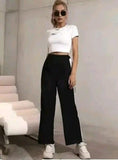 Women's Hight Waist Wide-Leg Jogger Pant Black & White Stripe