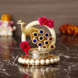 eCraftIndia Metal Peacock With Stones Handcrafted Tea Light Holder