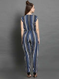 Darzi Women's Crepe Stripe Print Cap Sleeves Jumpsuit